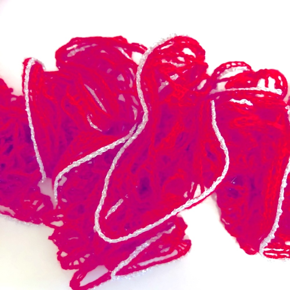 Handmade Ruffle Crochet Scarf, Red w/Silver - Picture 7 of 7